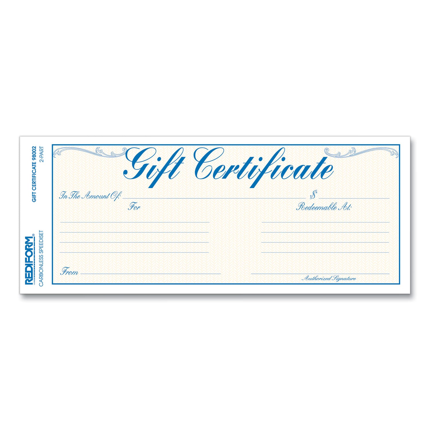 Rediform® Gift Certificates with Envelopes, 8.5 x 3.67, Blue/Gold with Blue Border, 25/Pack