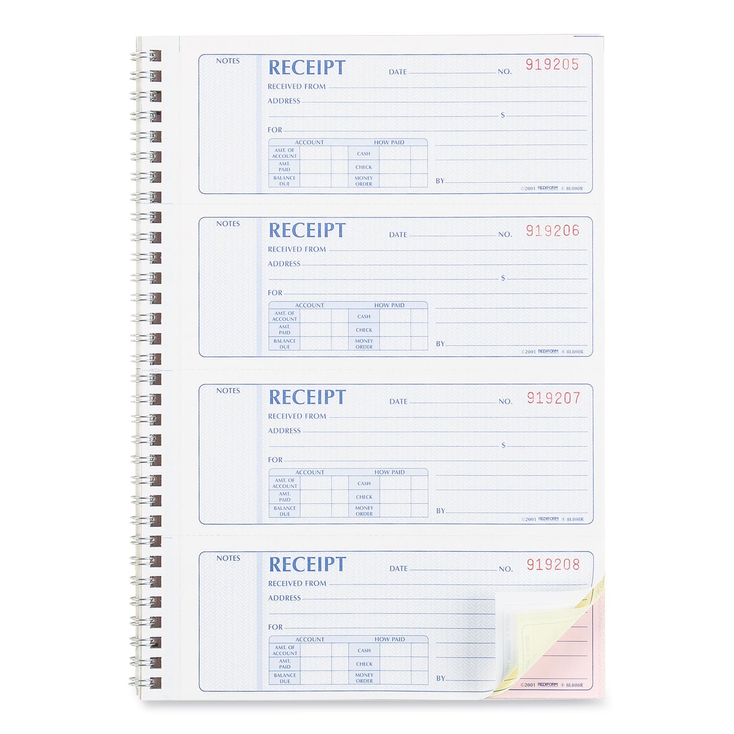 Rediform® Money Receipt Book, FormGuard Cover, Three-Part Carbonless, 7 x 2.75, 4 Forms/Sheet, 100 Forms Total