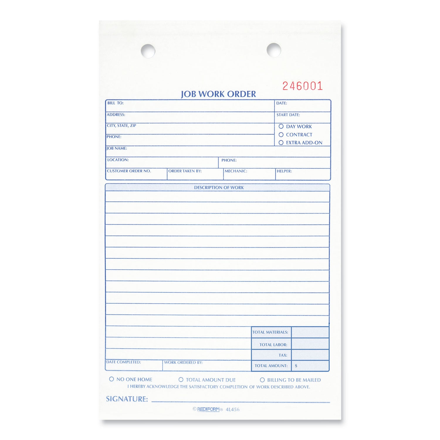 Job Work Order Book, Two-Part Carbonless, 5.5 x 8.5, 50 Forms Total