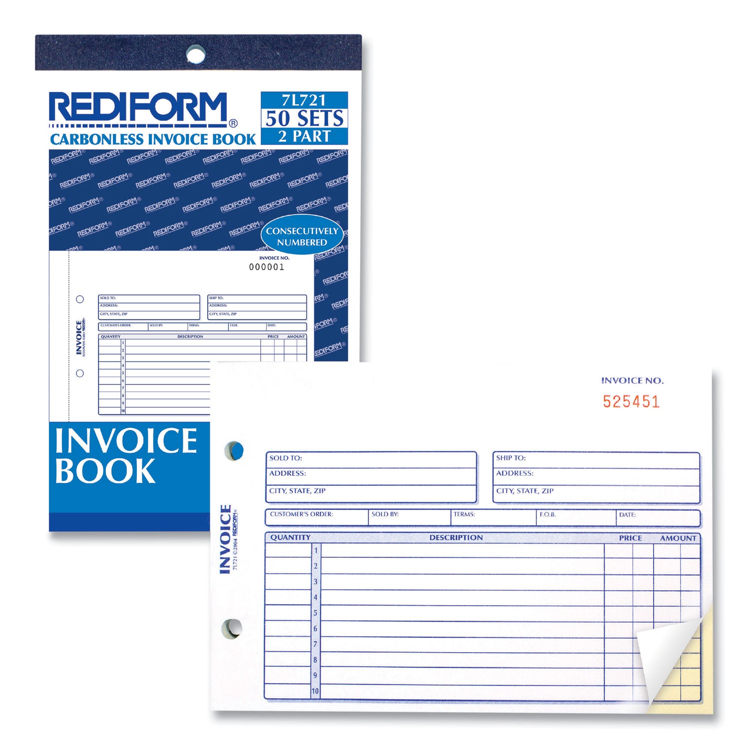 Rediform® Invoice Book, Two-Part Carbonless, 5.5 x 7.88, 50 Forms Total