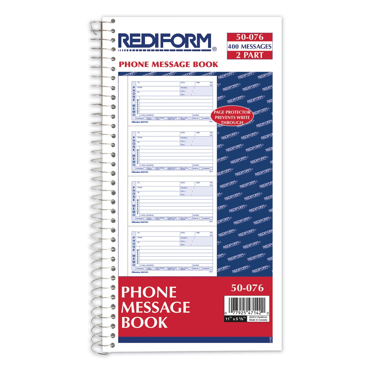 Rediform® Telephone Message Book, Two-Part Carbonless, 5 x 2.75, 4 Forms/Sheet, 400 Forms Total