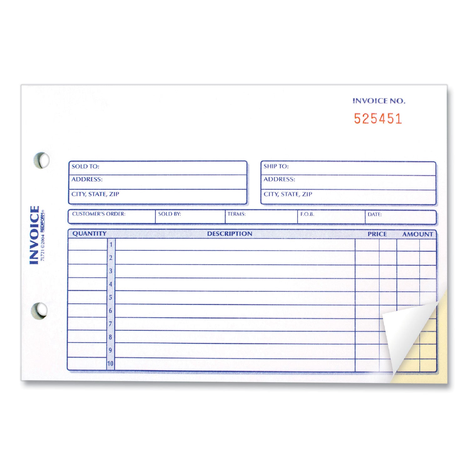 Rediform® Invoice Book, Two-Part Carbonless, 5.5 x 7.88, 50 Forms Total