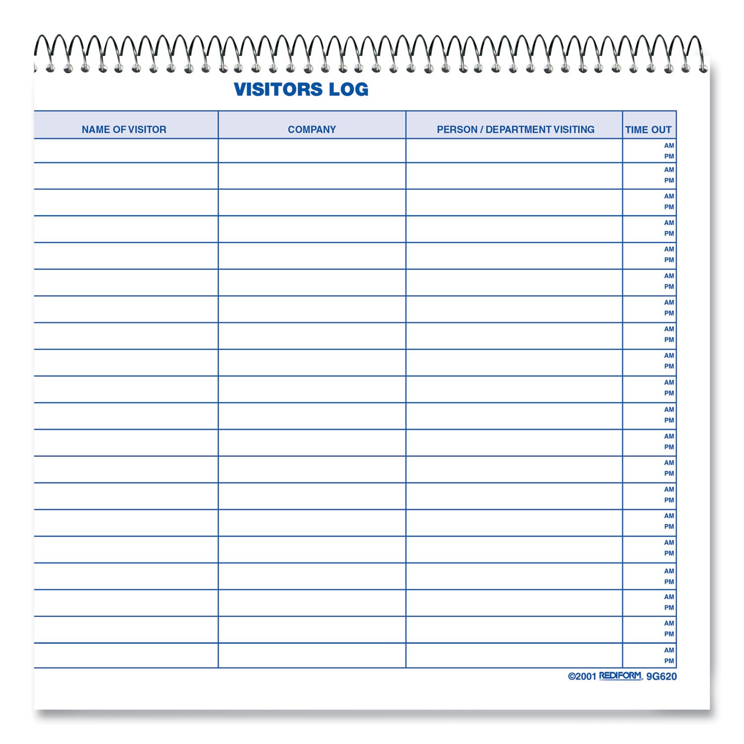 Rediform® Visitors Log Book, Blue/White/Red Cover, 11 x 8.5 Sheets, 50 Sheets/Book