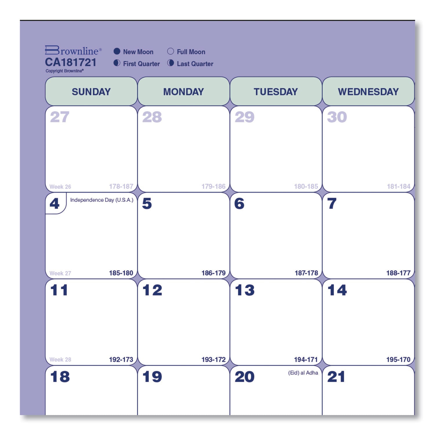 Brownline® Academic 13-Month Binder-Insertable Desk Pad Calendar, 11 x 8.5, White/Blue/Green Sheets, 13-Month (July to July): 2024-2025