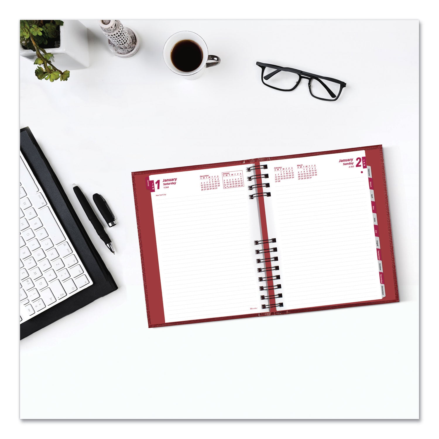 Brownline® CoilPro Ruled Daily Planner, 8.25 x 5.75, Red Cover, 12-Month (Jan to Dec): 2025