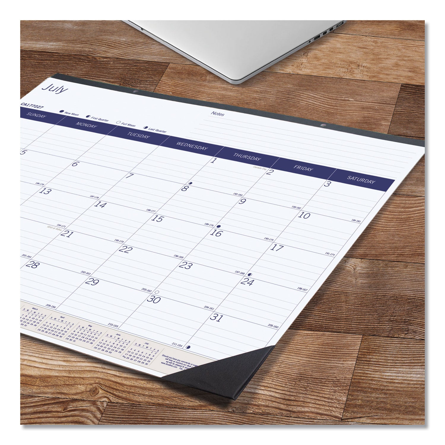 Blueline® DuraGlobe Academic Desk Pad Calendar, 22 x 17, White/Blue/Gray Sheets, Black Headband, 13-Month (July to July): 2024 to 2025