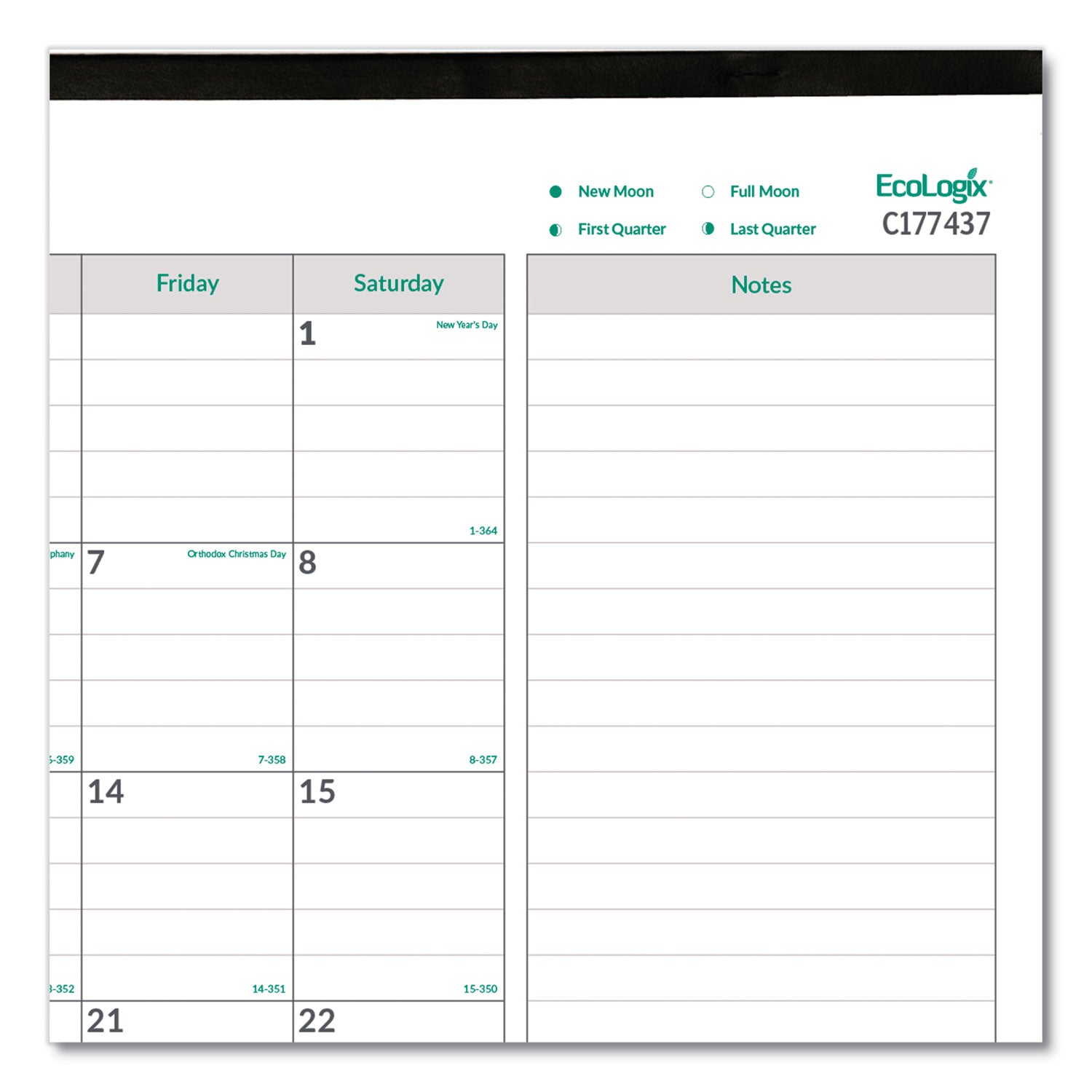 Brownline® EcoLogix Monthly Desk Pad Calendar, 22 x 17, White/Green Sheets, Black Binding/Corners, 12-Month (Jan to Dec): 2025