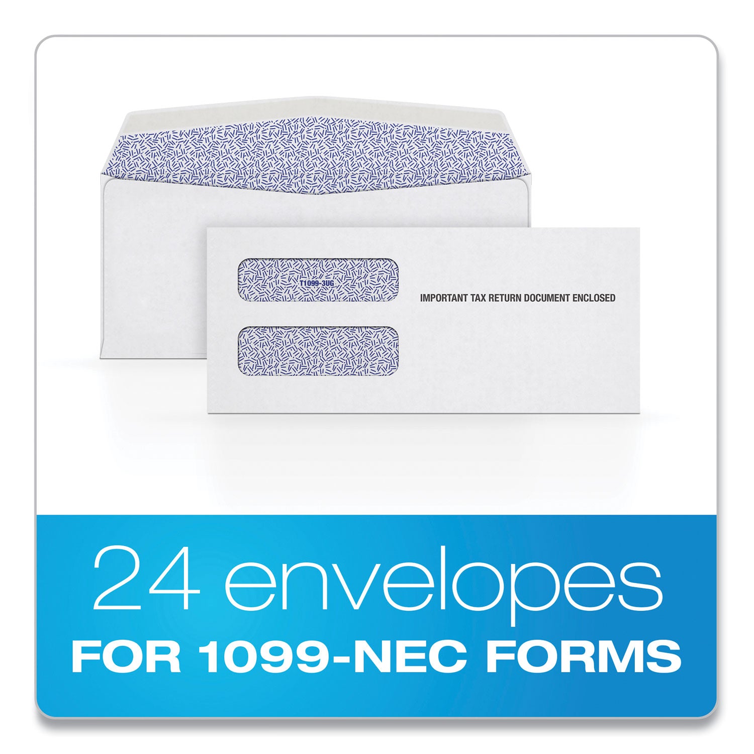 TOPS™ 1099 Double Window Envelope, Commercial Flap, Gummed Closure, 3.75 x 8.75, White, 24/Pack