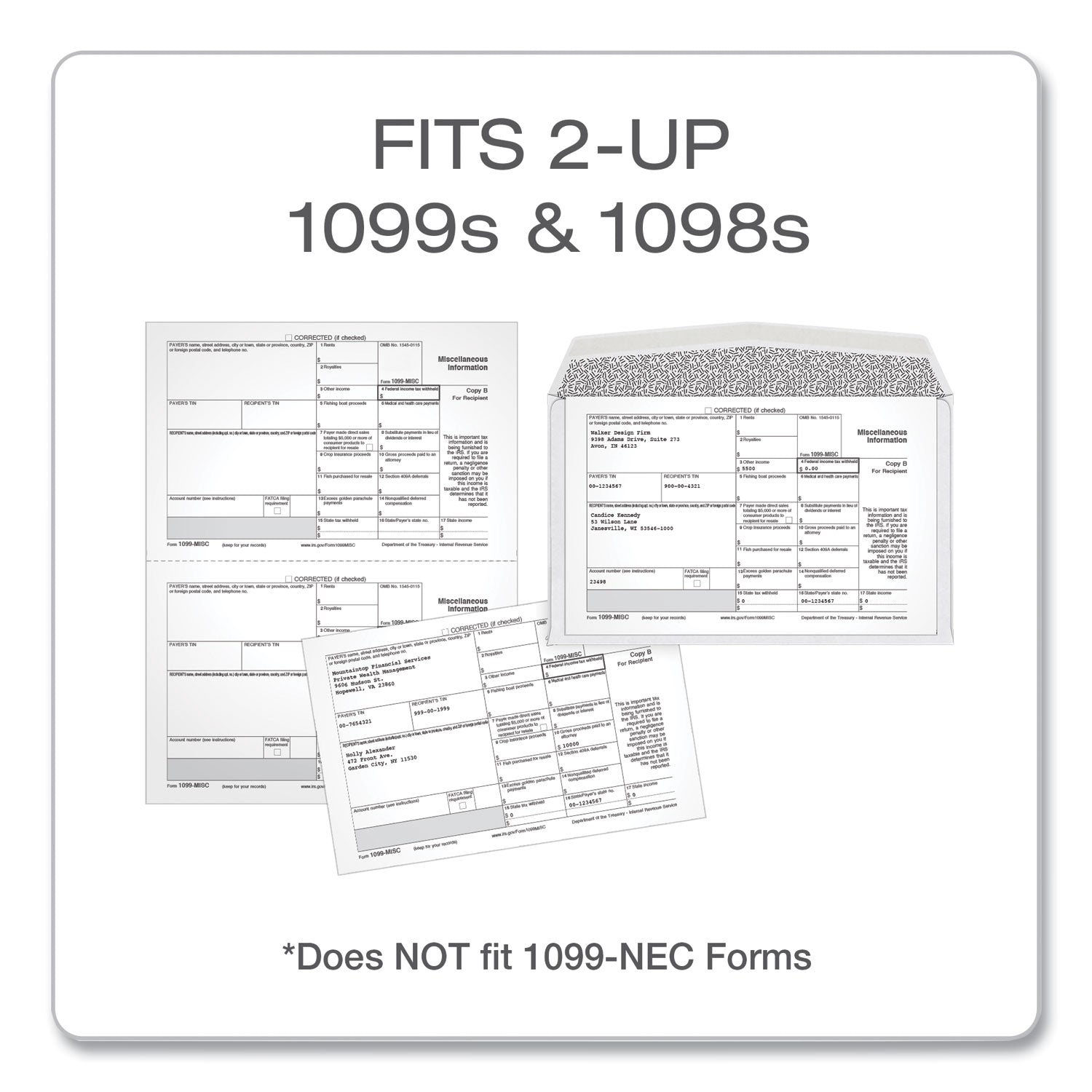 TOPS™ 1099 Double Window Envelope, Commercial Flap, Gummed Closure, 5.63 x 9, White, 24/Pack