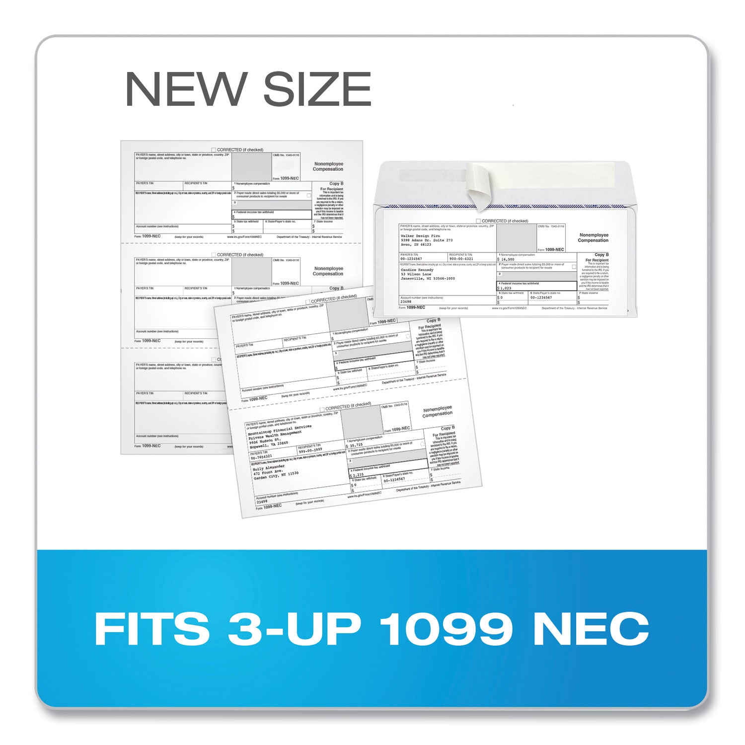 TOPS™ 1099 Double Window Envelope, Commercial Flap, Self-Adhesive Closure, 3.75 x 8.75, White, 24/Pack