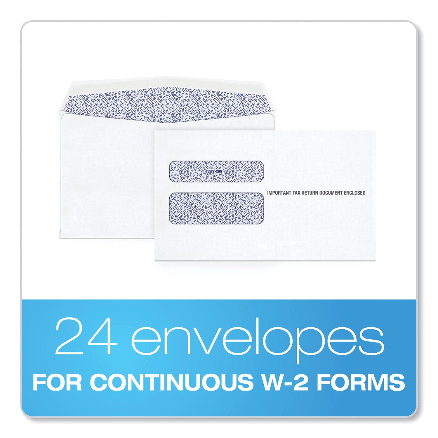 TOPS™ W-2 Laser Double Window Envelope, Commercial Flap, Gummed Closure, 5.63 x 9, White, 24/Pack