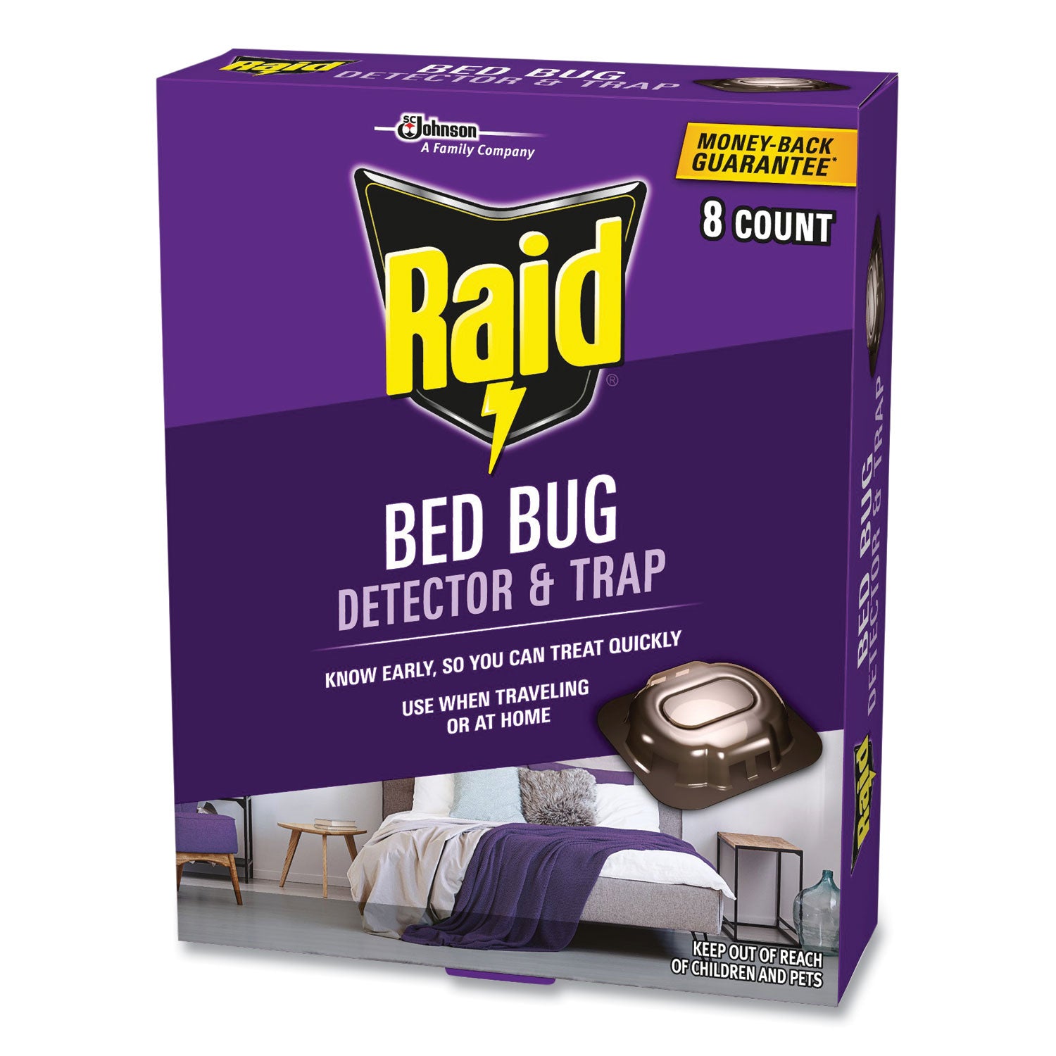 Raid® Bed Bug Detector and Trap, 0.19 lb Trap, 8 Traps/Box, 6/Carton