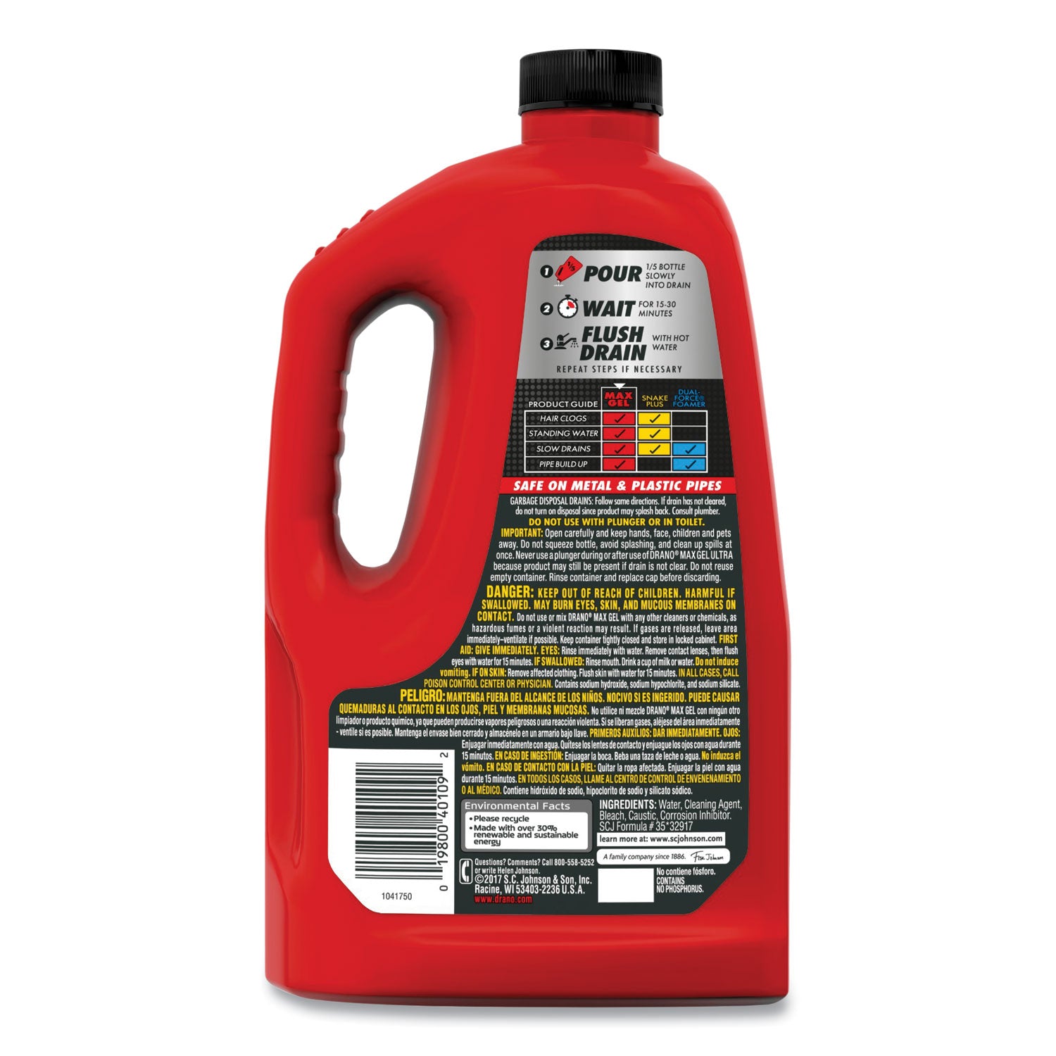 Drano® Max Gel Clog Remover, Bleach Scent, 80 Oz Bottle, 6/carton