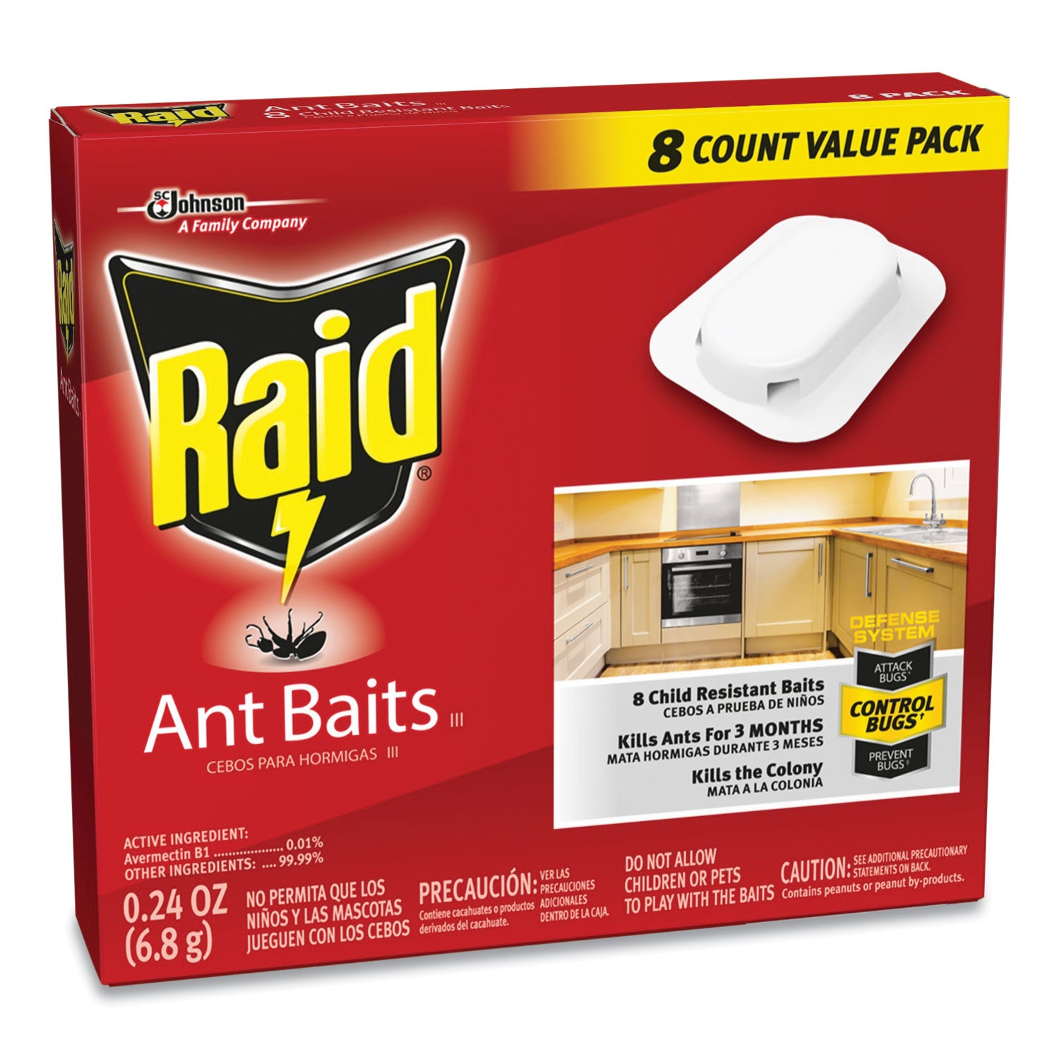 Raid® Ant Baits, 0.24 oz, 8/Box, 12 Boxes/Carton