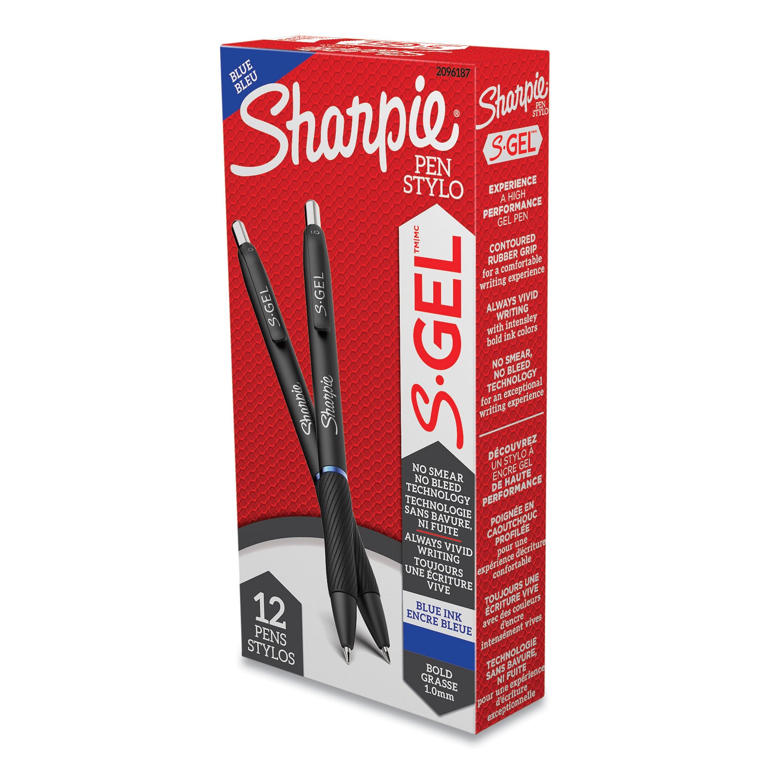 Sharpie® S-Gel™ S-Gel High-Performance Gel Pen, Retractable, Bold 1 mm, Blue Ink, Black Barrel, Dozen