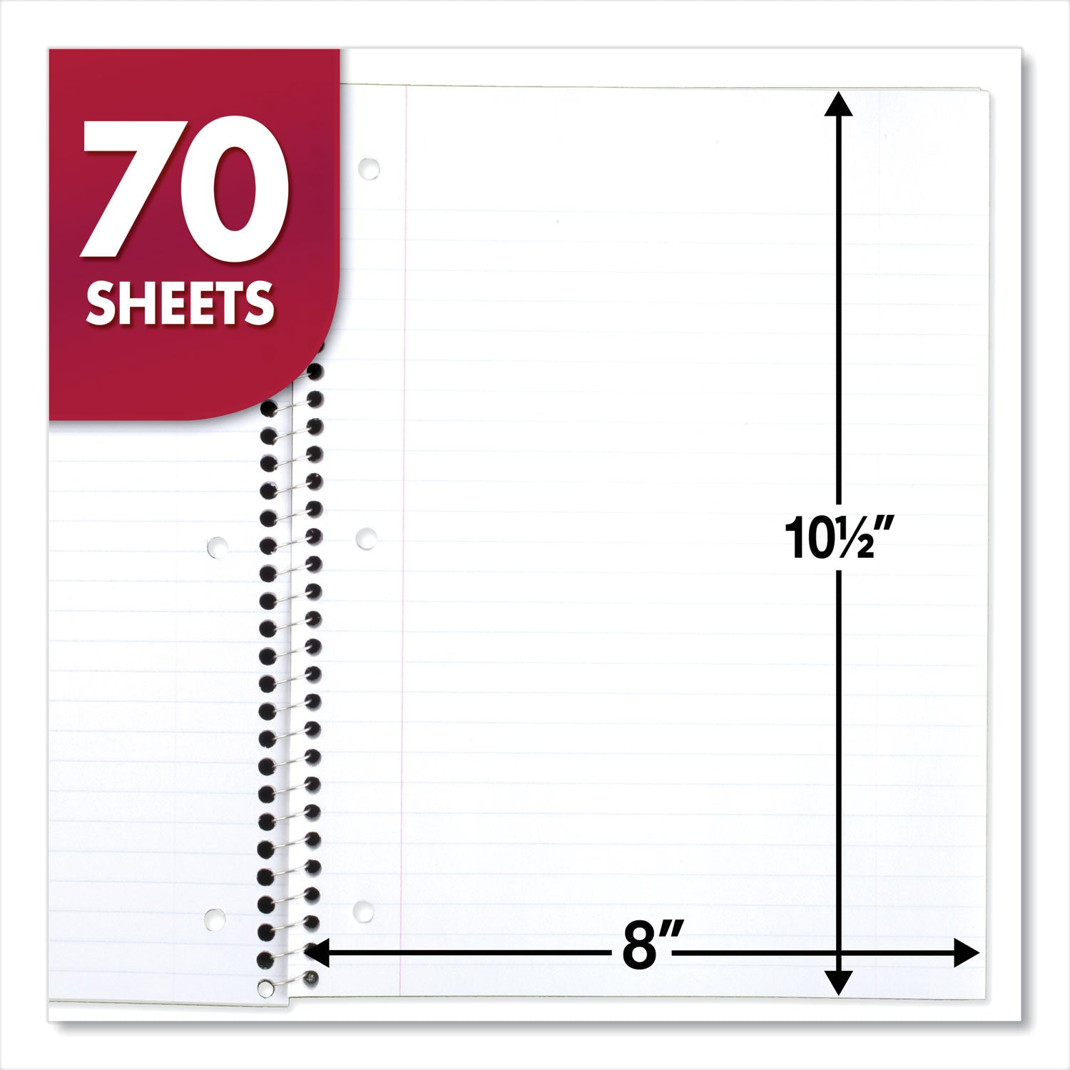 Mead® Spiral Notebook, 3-Hole Punched, 1-Subject, Wide/Legal Rule, Randomly Assorted Cover Color, (70) 10.5 x 7.5 Sheets