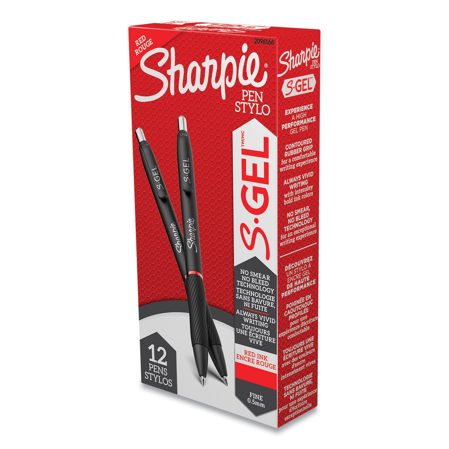 Sharpie® S-Gel™ S-Gel High-Performance Gel Pen, Retractable, Fine 0.5 mm, Red Ink, Black Barrel, Dozen