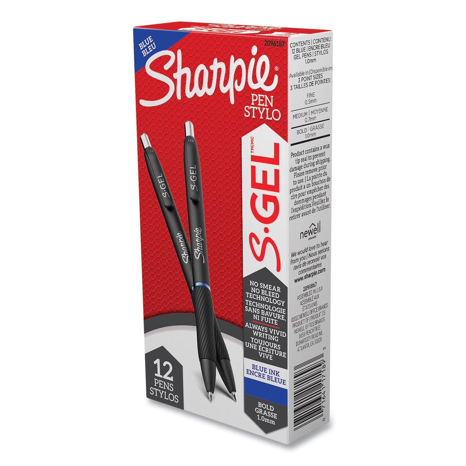 Sharpie® S-Gel™ S-Gel High-Performance Gel Pen, Retractable, Bold 1 mm, Blue Ink, Black Barrel, Dozen