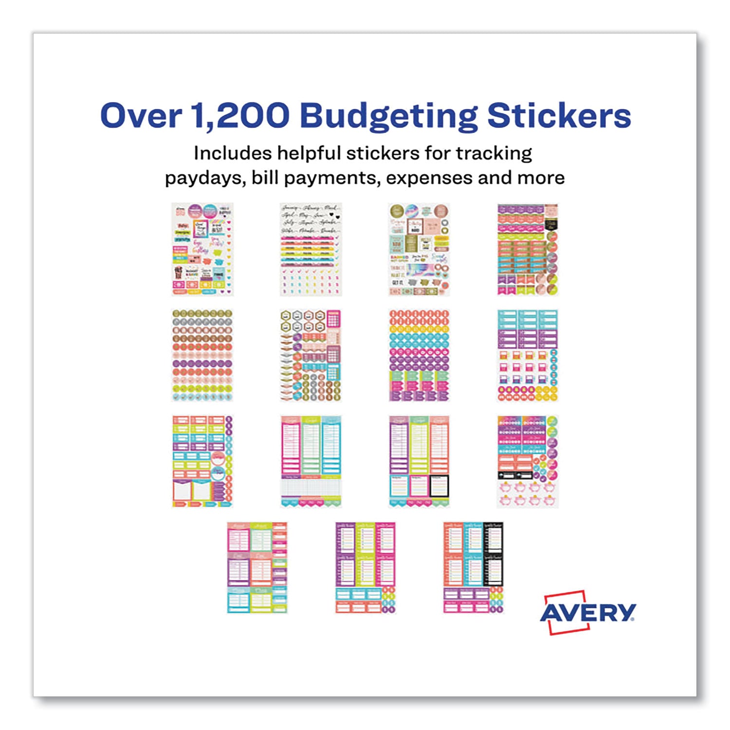 Avery® Budgeting Planner Stickers, Budget Theme, Assorted Colors, 1,224/Pack