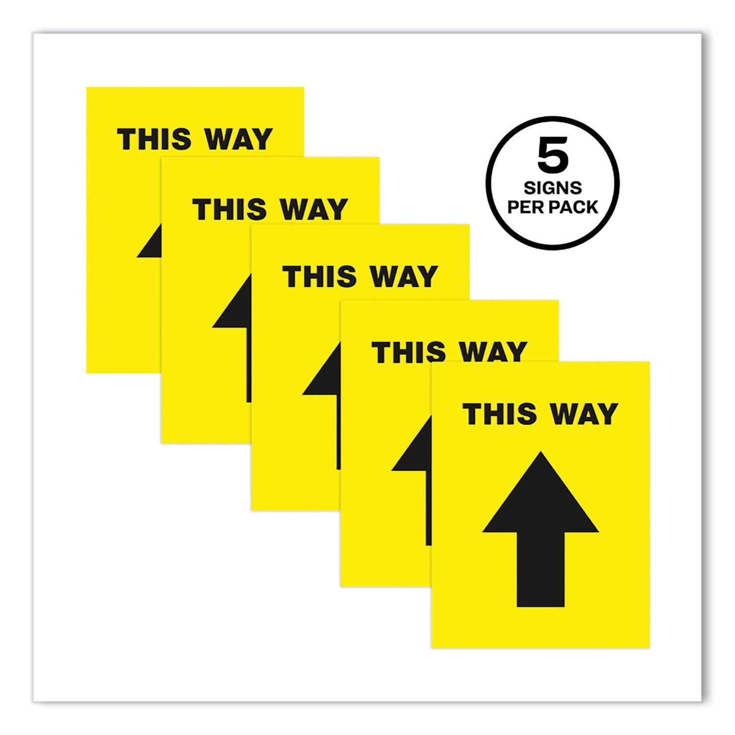 Avery® Social Distancing Floor Decals, 8.5 x 11, This Way, Yellow Face, Black Graphics, 5/Pack