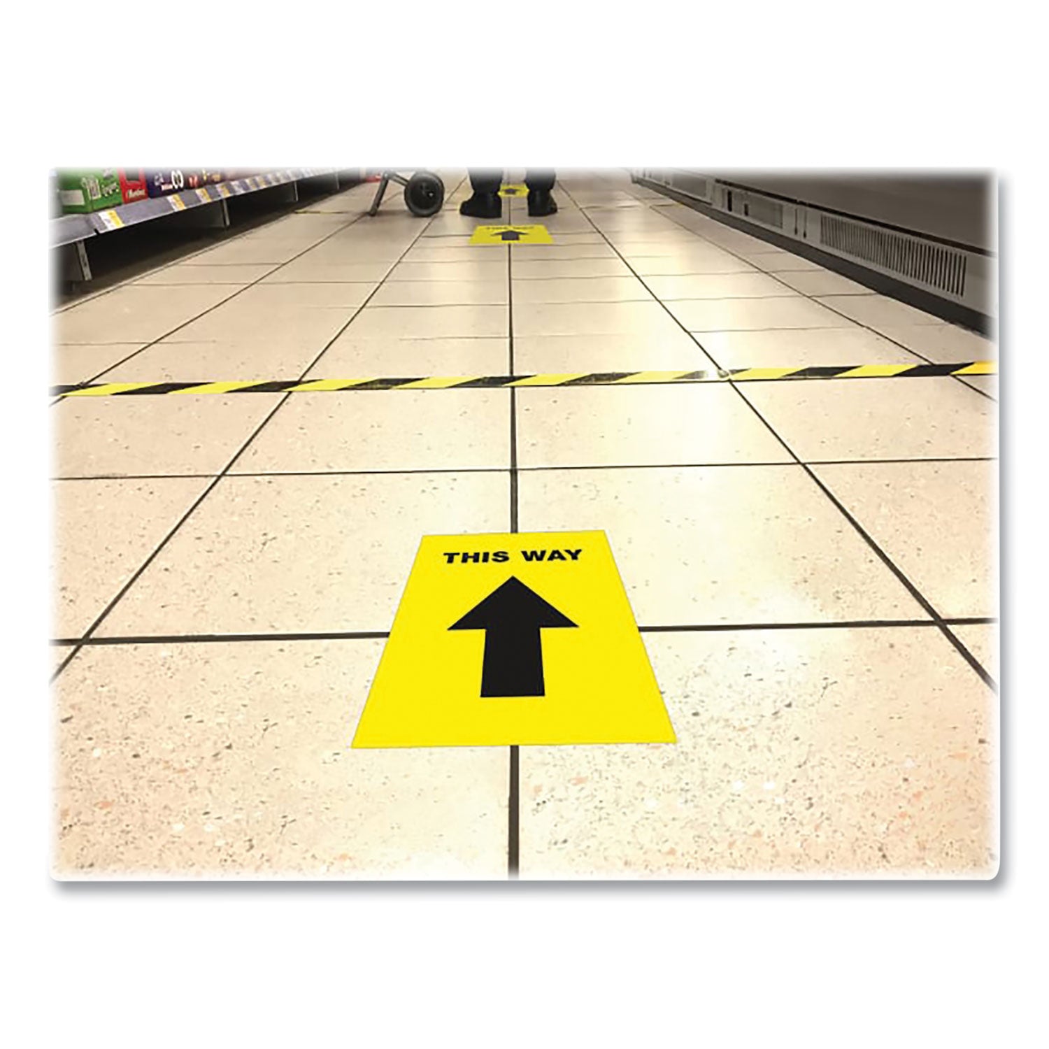 Avery® Social Distancing Floor Decals, 8.5 x 11, This Way, Yellow Face, Black Graphics, 5/Pack