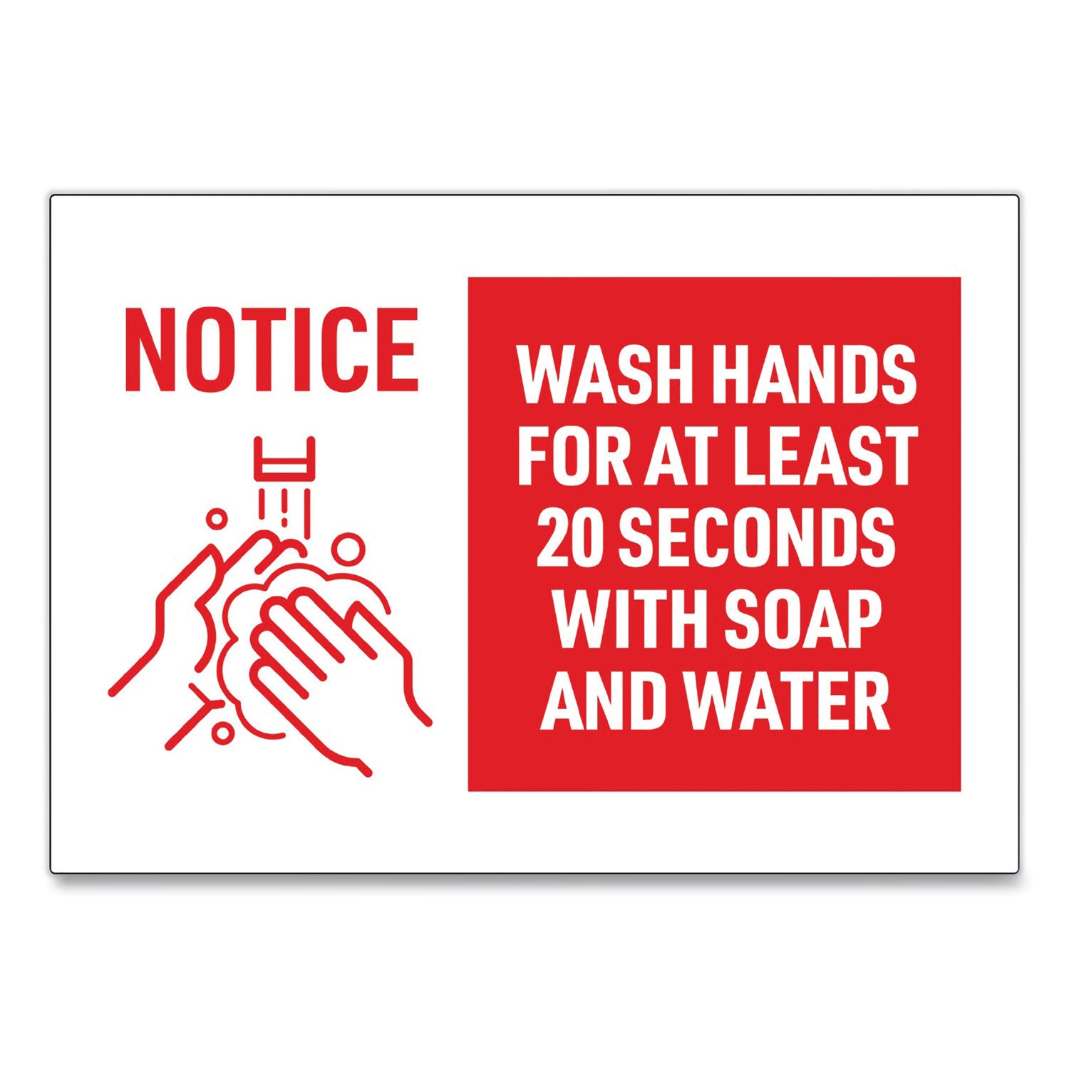 Avery® Preprinted Surface Safe Wall Decals, 10 x 7, Wash Hands for at Least 20 Seconds, White/Red Face, Red Graphics, 5/Pack