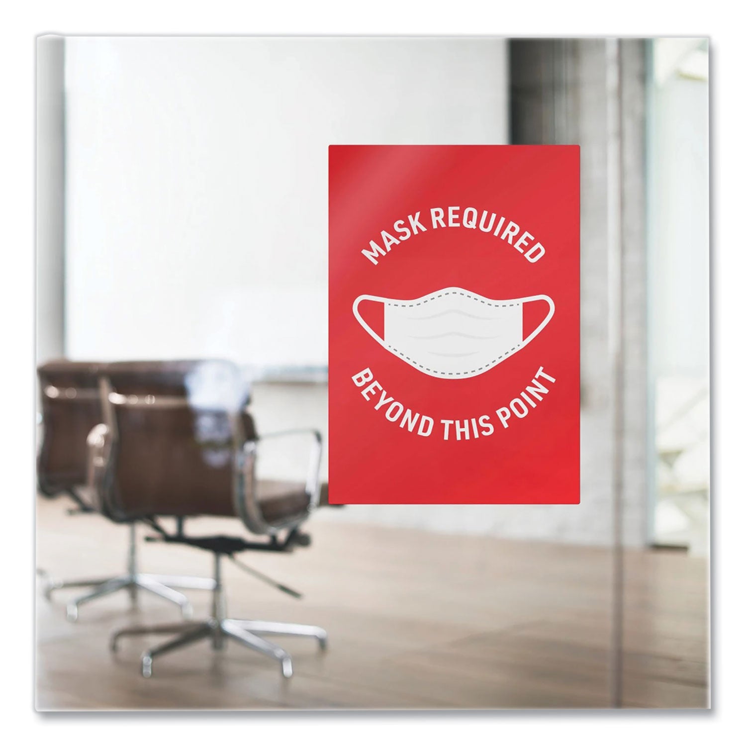 Avery® Preprinted Surface Safe Wall Decals, 7 x 10, Mask Required Beyond This Point, Red Face, White Graphics, 5/Pack