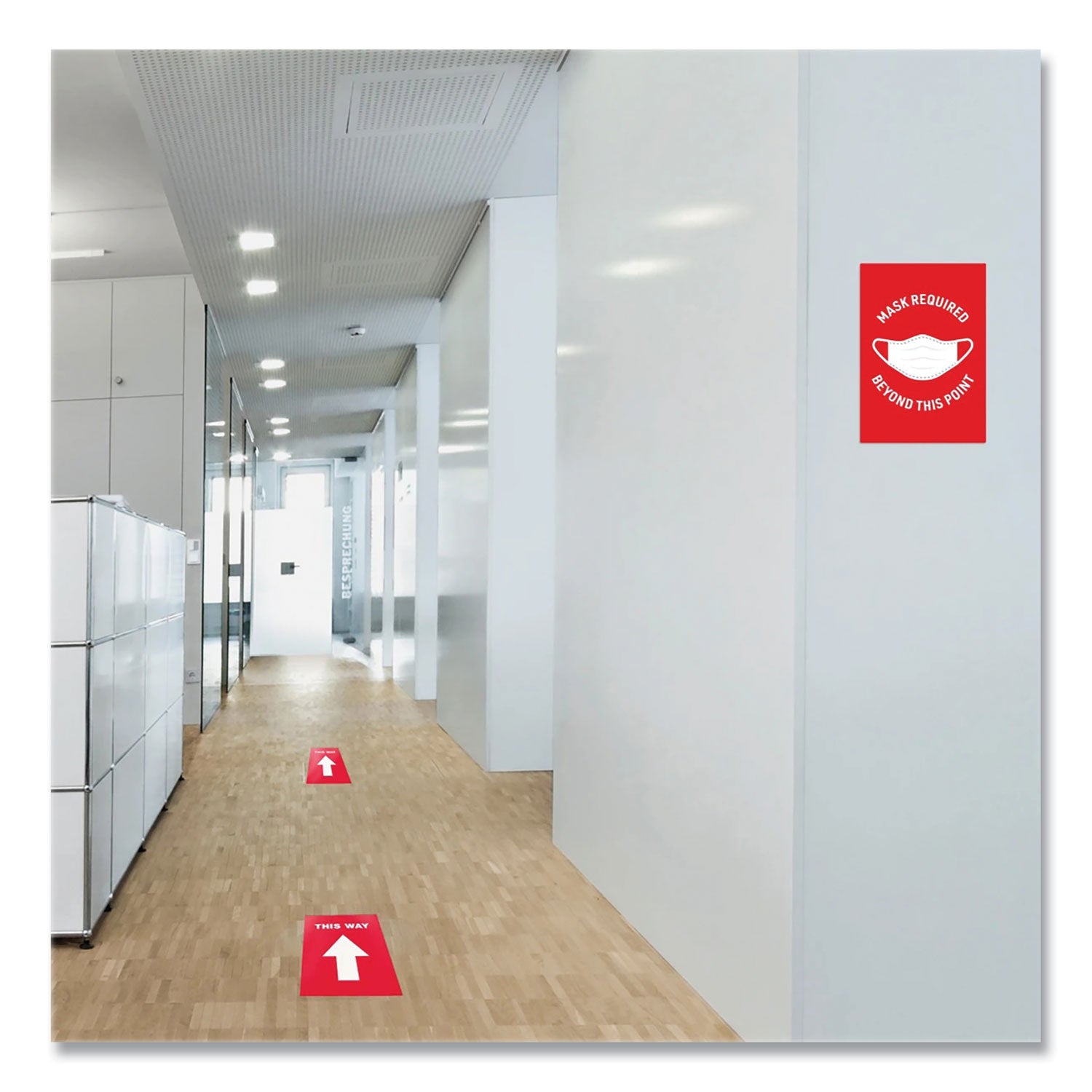 Avery® Preprinted Surface Safe Wall Decals, 7 x 10, Mask Required Beyond This Point, Red Face, White Graphics, 5/Pack