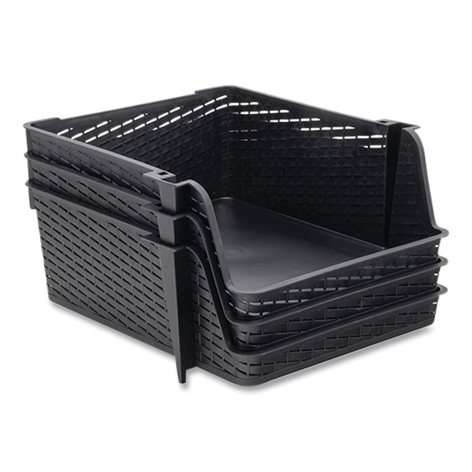 Advantus Nest and Stack Open Lid Storage Bin, 13.5" x 15" x 8.5", Black, 3/Pack