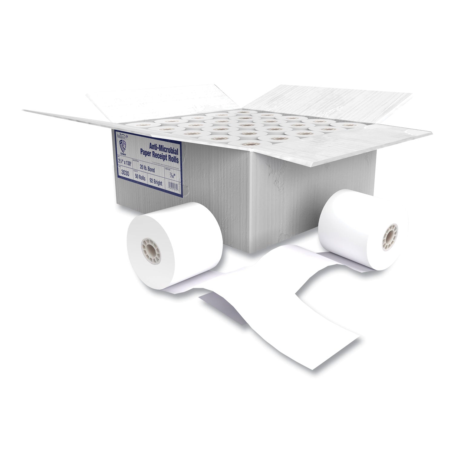 Alliance Armor Antimicrobial Receipt Roll Paper, 2.25" x 130 ft, White, 50/Carton