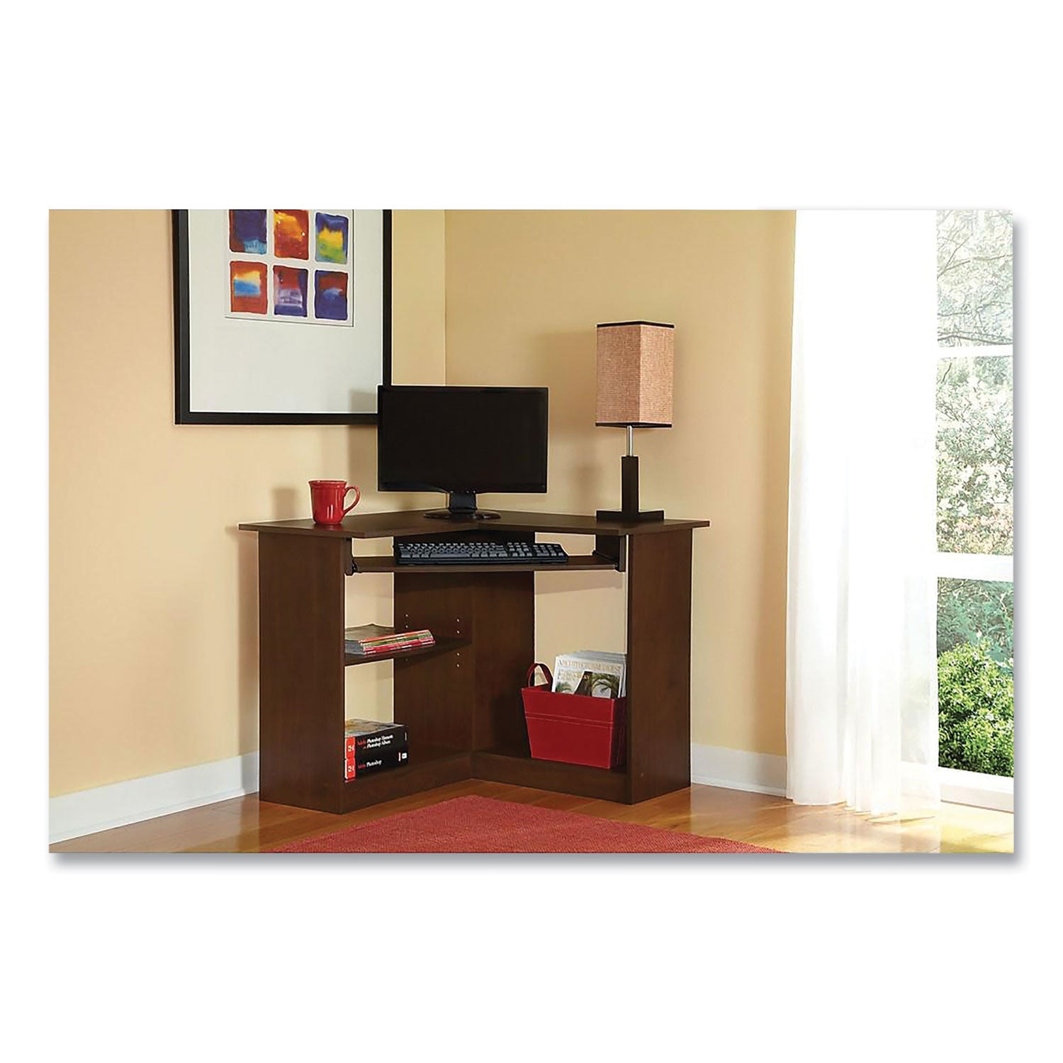 Easy 2 Go Corner Desk, 35.38" x 35.38" x 28.88", Resort Cherry