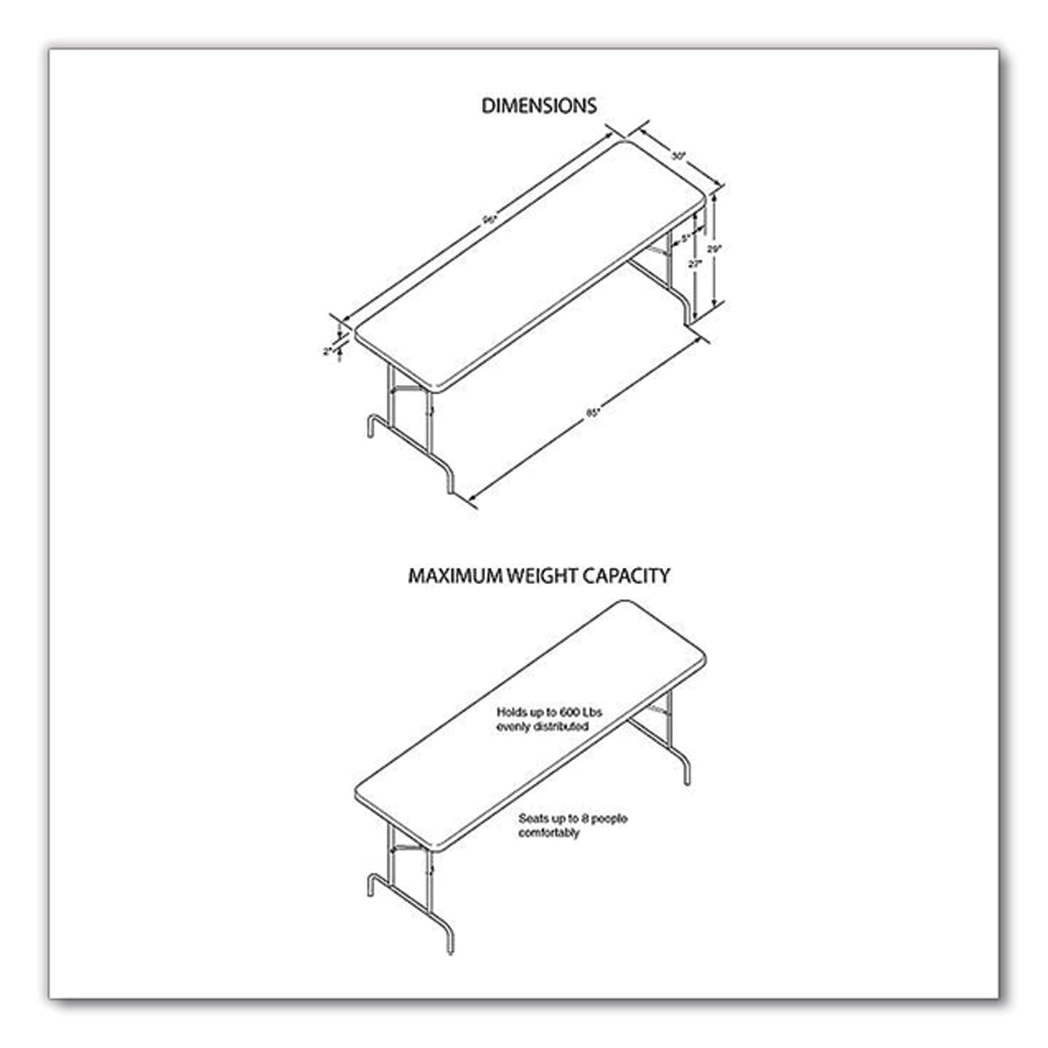 Iceberg IndestrucTables Too 600 Series Folding Table, Rectangular, 96" x 30" x 29", Platinum