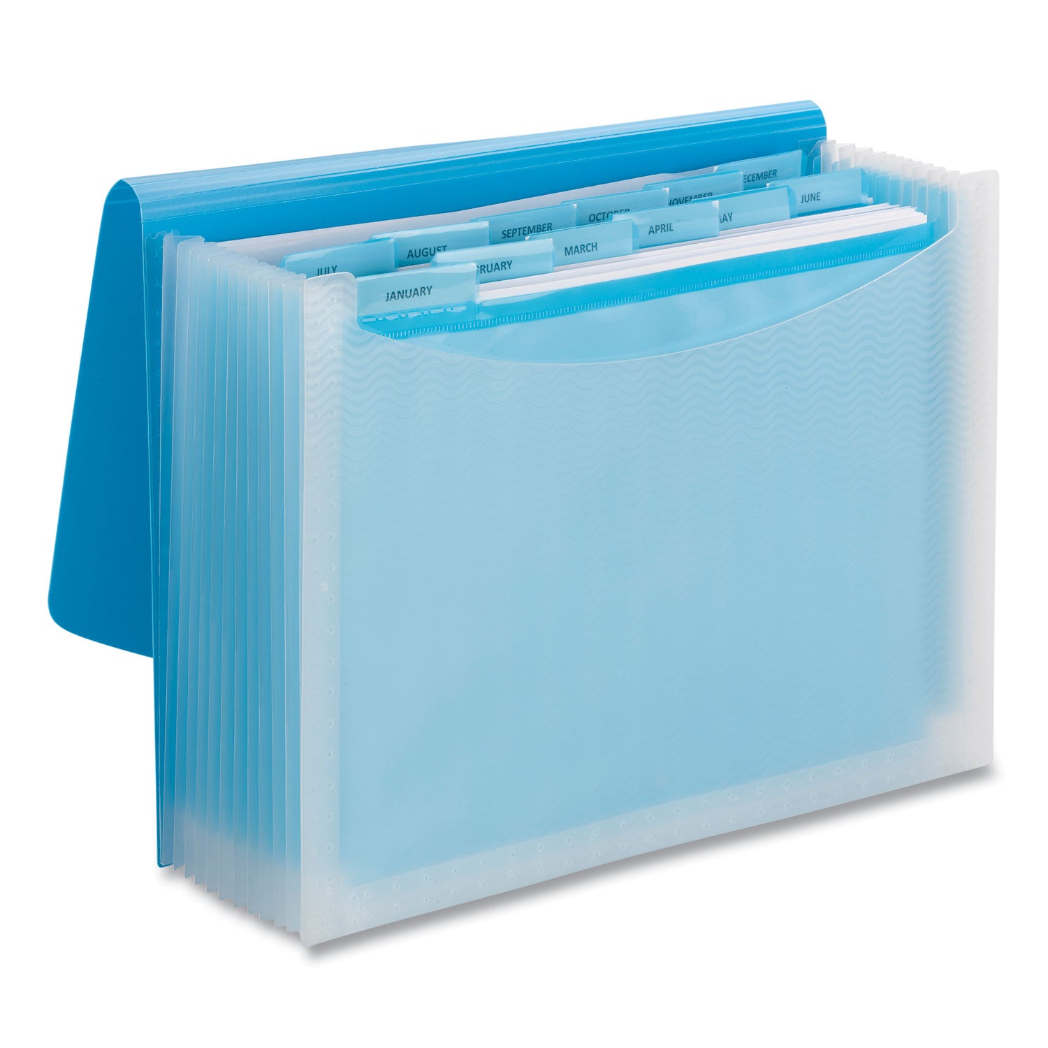 Smead™ Poly Expanding Folders, 12 Sections, Cord/Hook Closure, 1/6-Cut Tabs, Letter Size, Teal/Clear