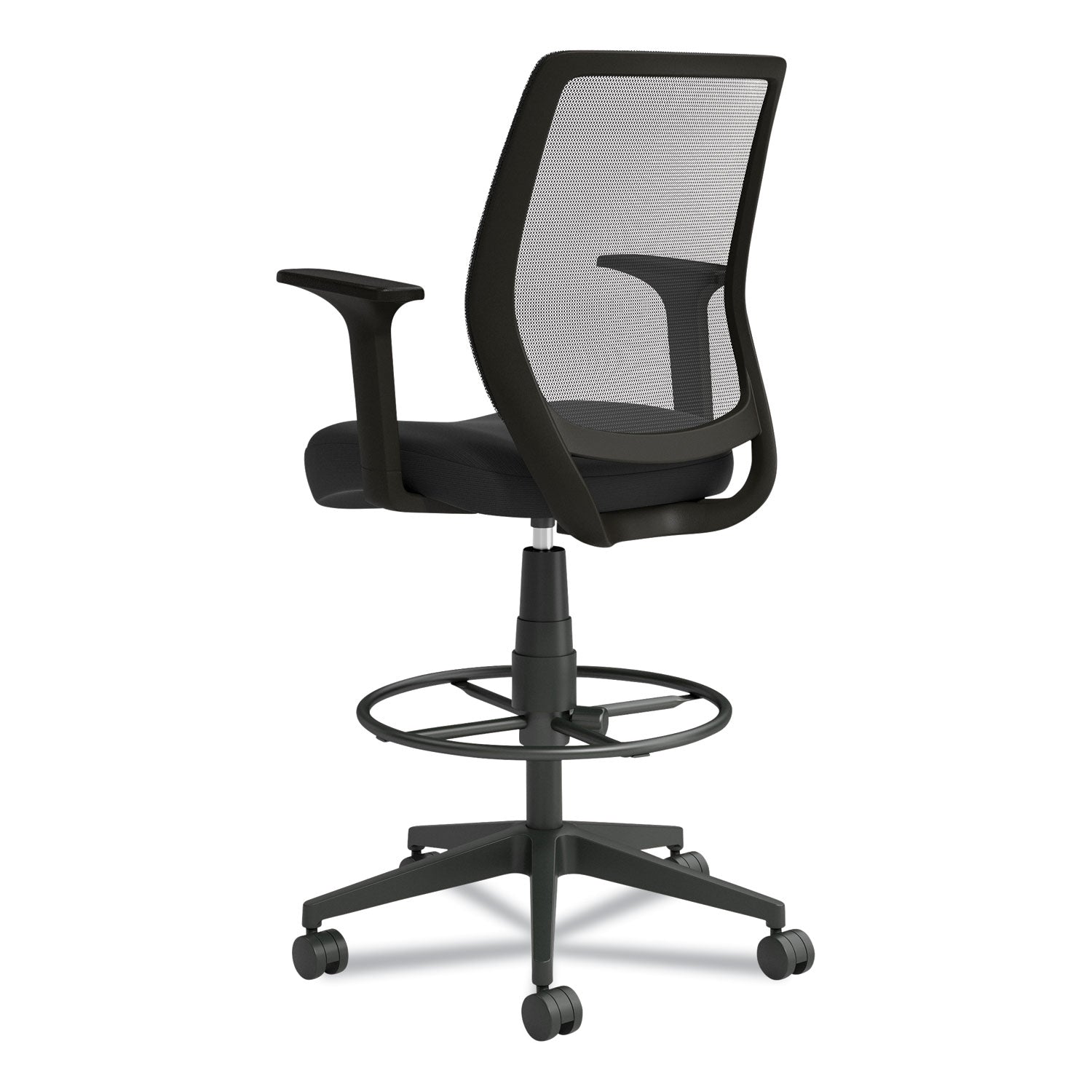 Essentials Mesh Back Fabric Drafting Stool with Arms, Supports Up to 275 lb, Black Seat/Back, Black Base Union & Scale™ Flipcost