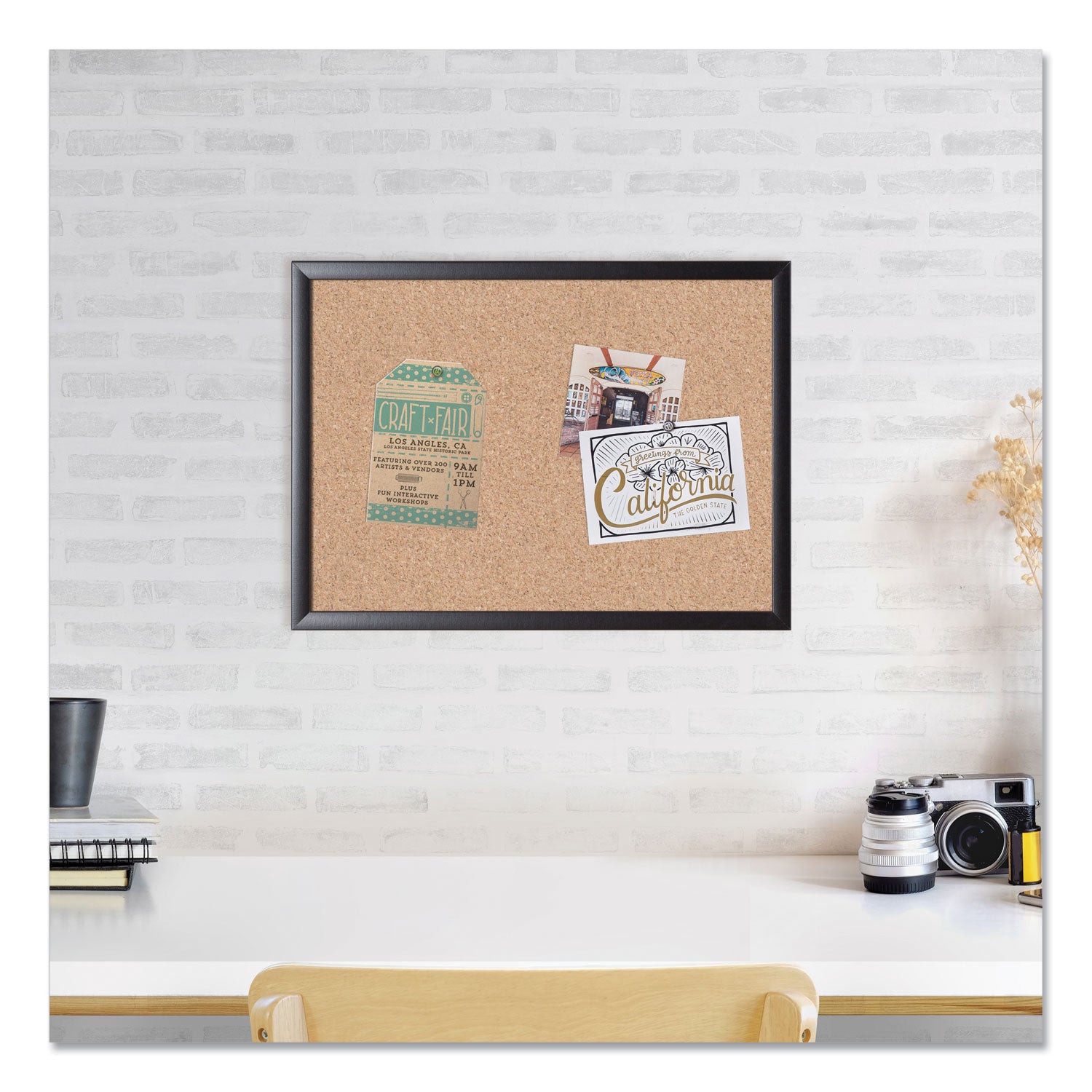 U Brands Cork Bulletin Board, 23 x 17, Tan Surface, Black Frame