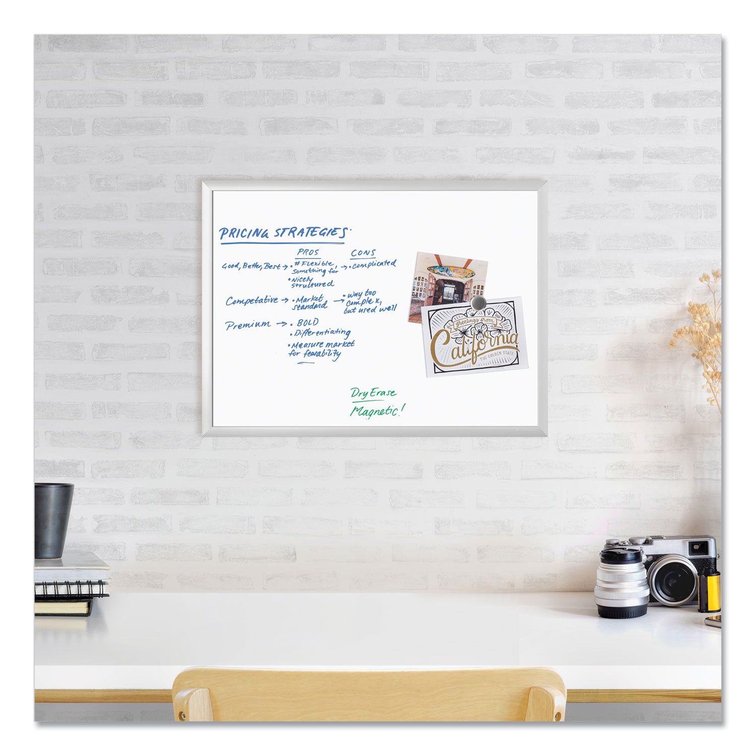 U Brands Magnetic Dry Erase Board with Aluminum Frame, 23 x 17, White Surface, Silver Frame