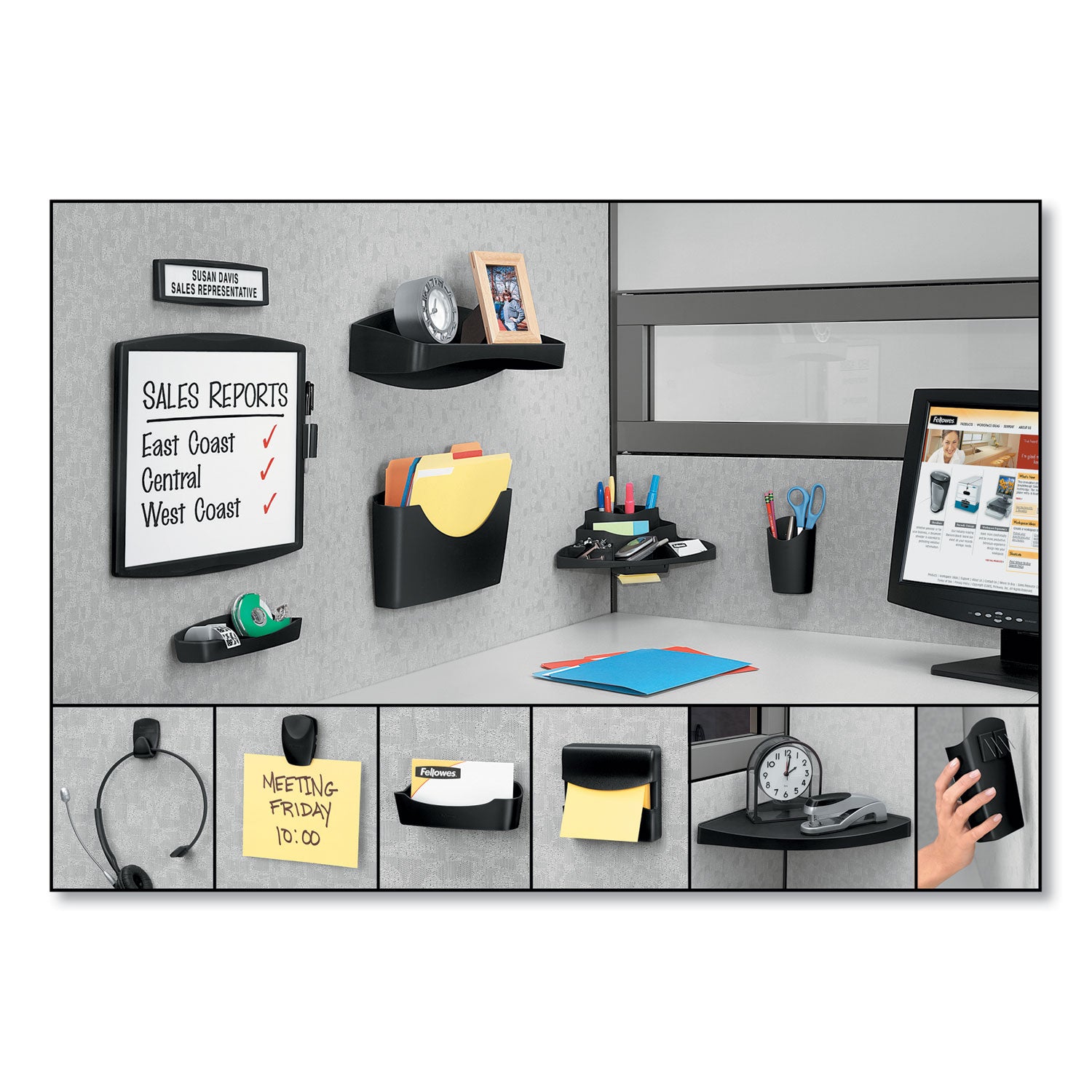 Fellowes® Partition Additions Dry Erase Board, 15.38 x 13.25, White Surface, Dark Graphite HPS Frame