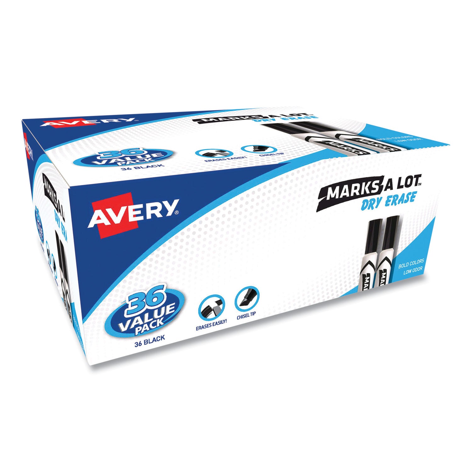 Avery® MARKS A LOT Desk-Style Dry Erase Marker Value Pack, Broad Chisel Tip, Black, 36/Pack (98207)