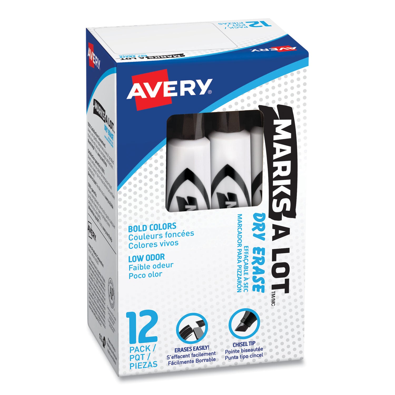 Avery® MARKS A LOT Desk-Style Dry Erase Marker, Broad Chisel Tip, Black, Dozen (24408)