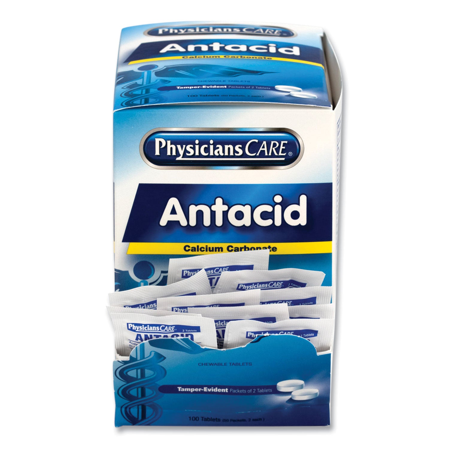 PhysiciansCare® Antacid Calcium Carbonate Medication, Two-Pack, 50 Packs/Box