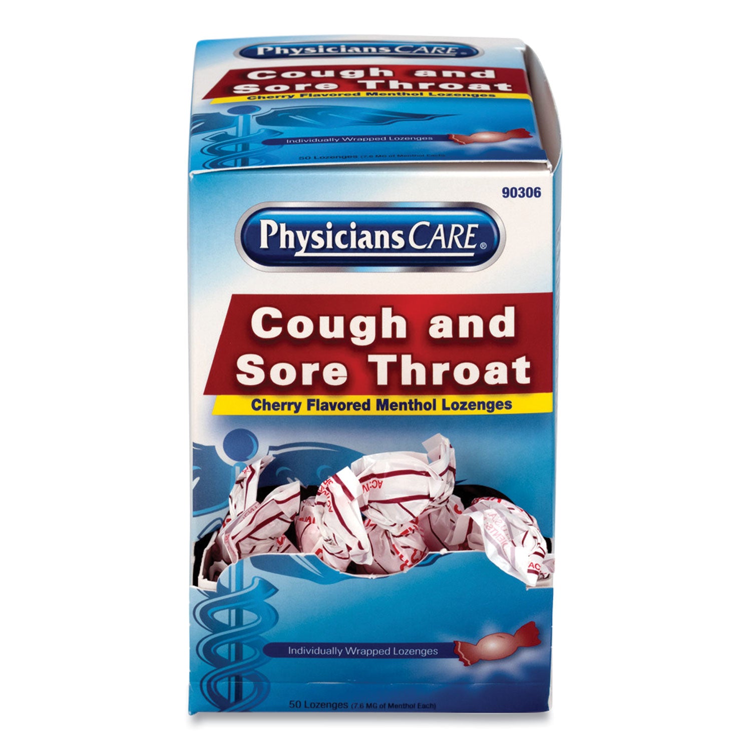 PhysiciansCare® Cough and Sore Throat, Cherry Menthol Lozenges, Individually Wrapped, 50/Box