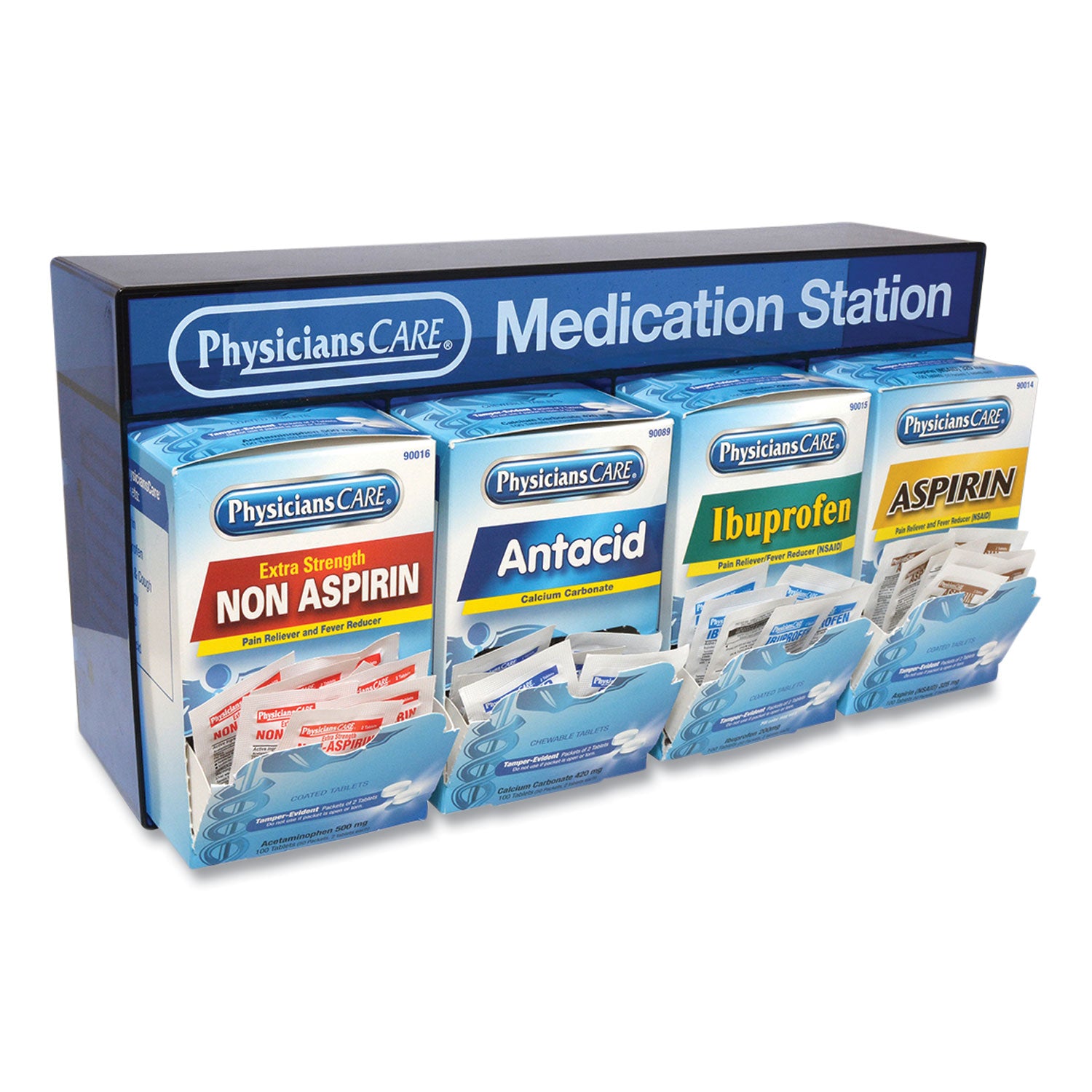 PhysiciansCare® Medication Station, Aspirin, Ibuprofen, Non Aspirin Pain Reliever, Antacid