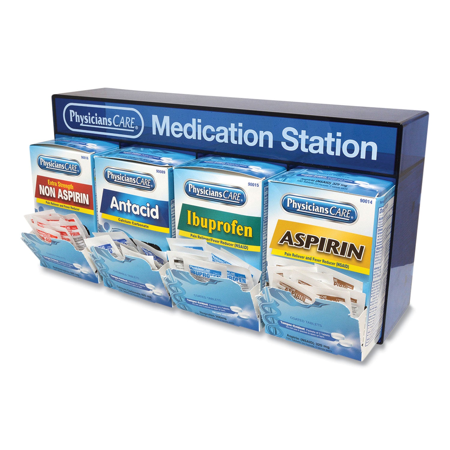 PhysiciansCare® Medication Station, Aspirin, Ibuprofen, Non Aspirin Pain Reliever, Antacid