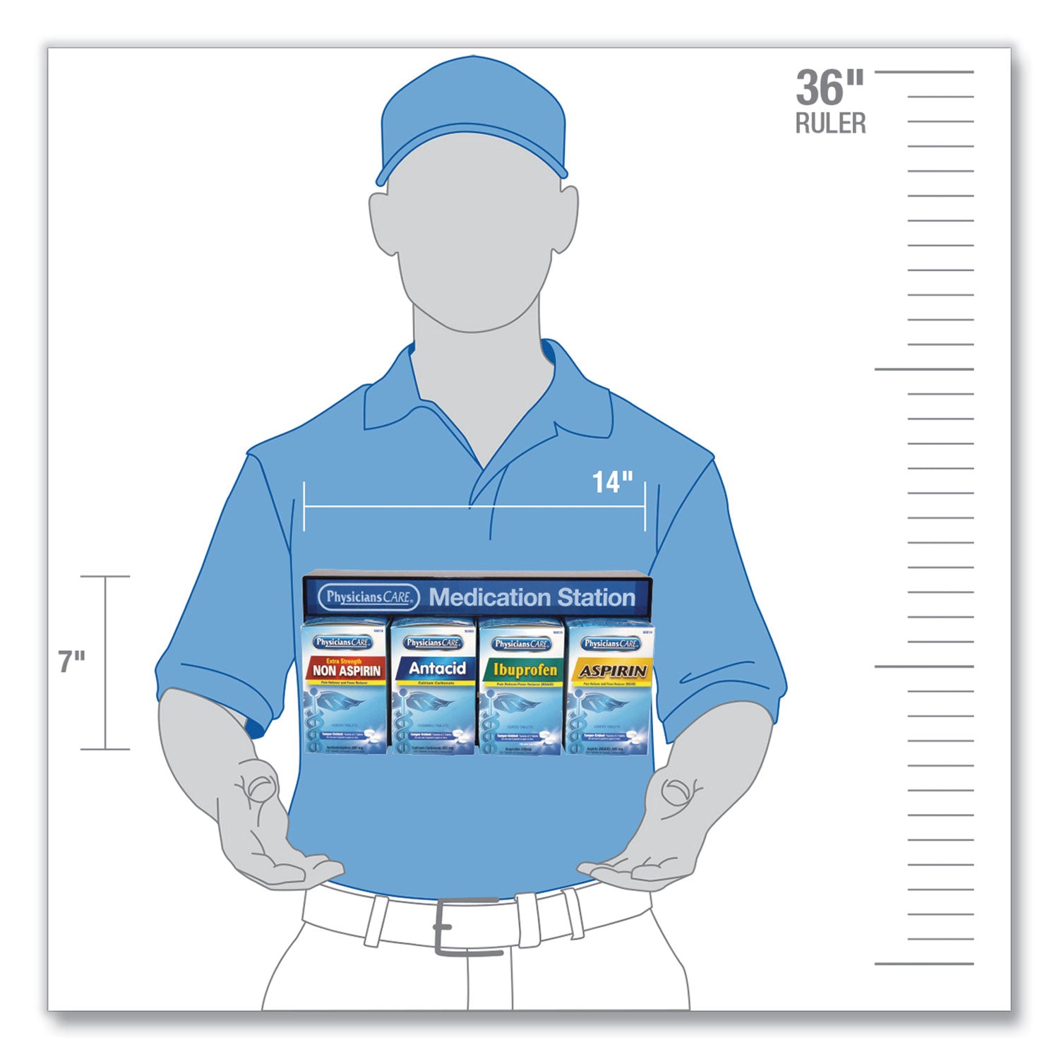 PhysiciansCare® Medication Station, Aspirin, Ibuprofen, Non Aspirin Pain Reliever, Antacid