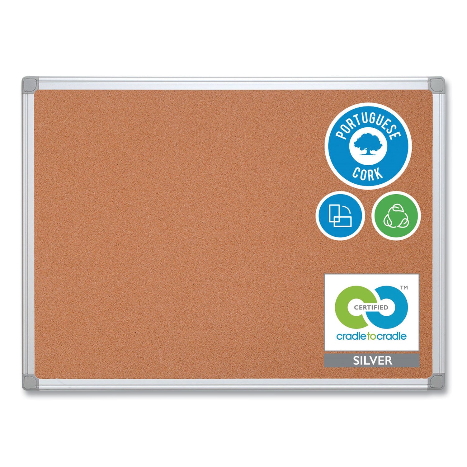 MasterVision® Earth Cork Board, 36 x 24, Tan Surface, Silver Aluminum Frame