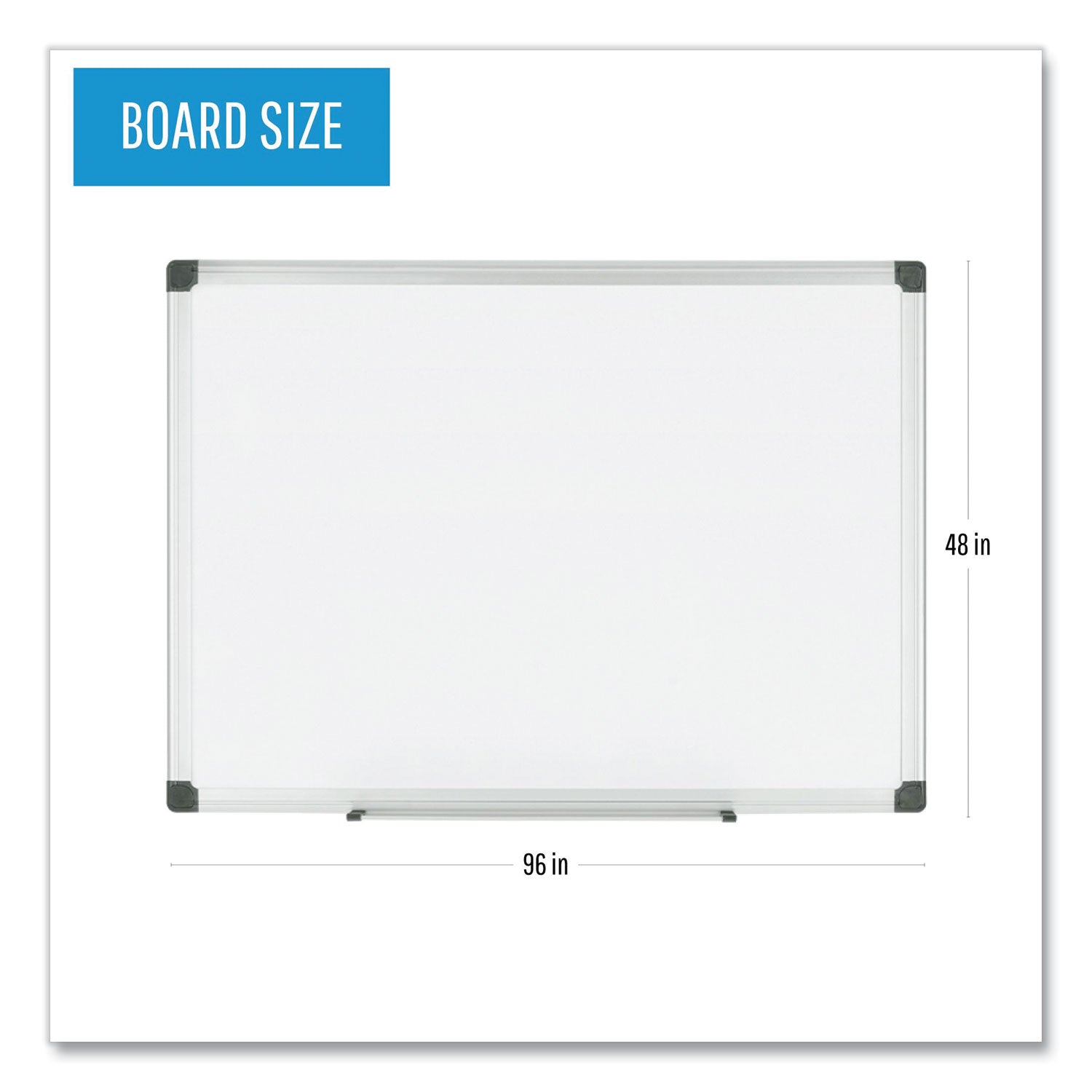 MasterVision® Porcelain Value Dry Erase Board, 48 x 96, White Surface, Silver Aluminum Frame