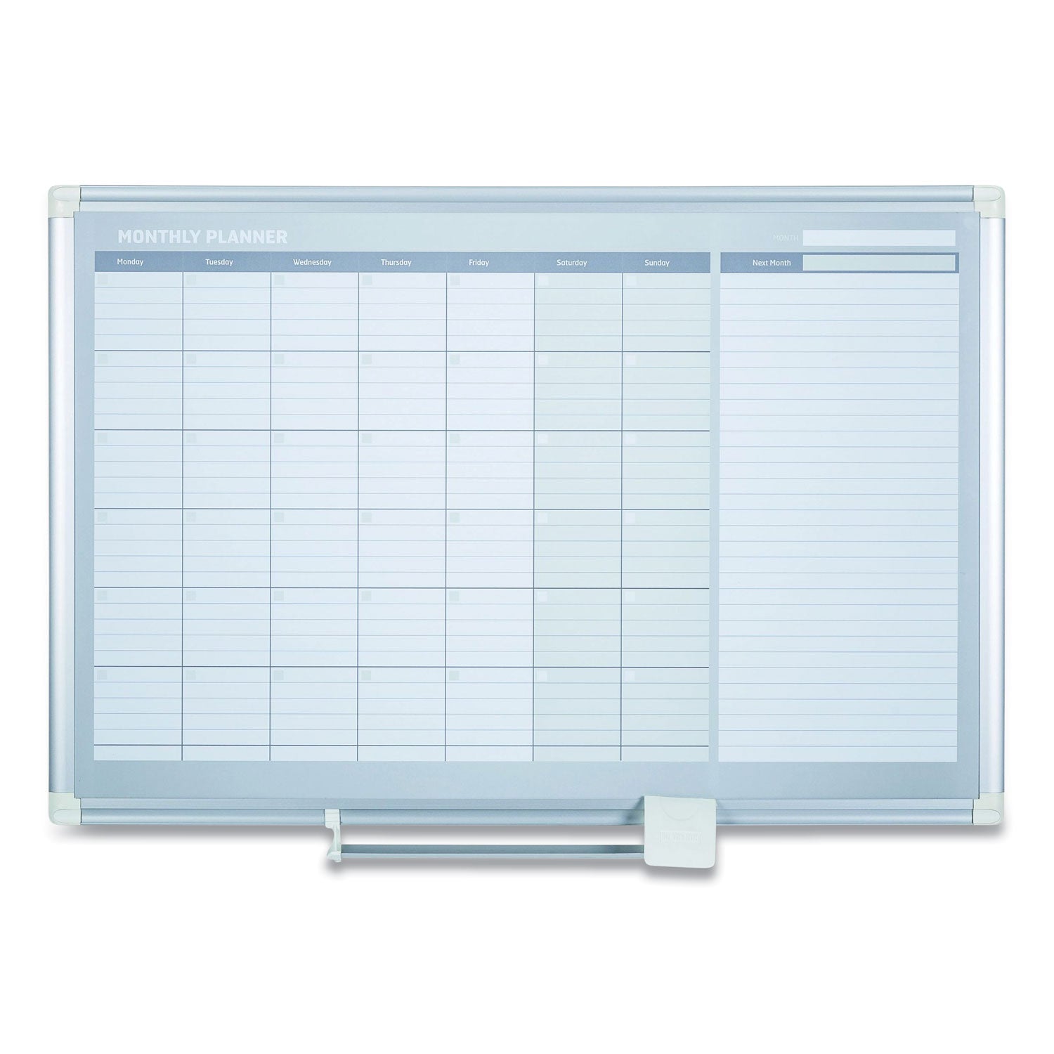 Magnetic Dry Erase Calendar Board, One Month, 48 x 36, White Surface, Silver Aluminum Frame