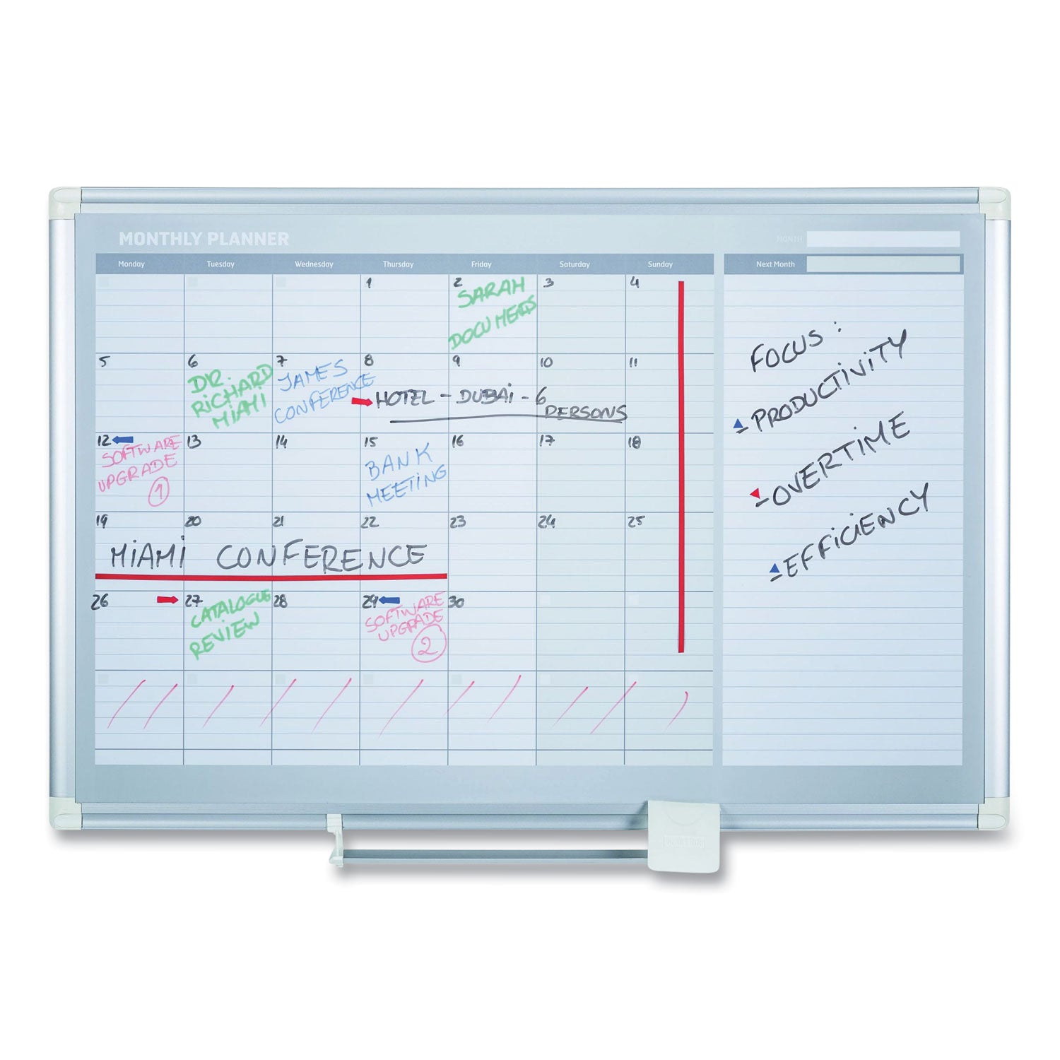 MasterVision® Magnetic Dry Erase Calendar Board, One Month, 48 x 36, White Surface, Silver Aluminum Frame