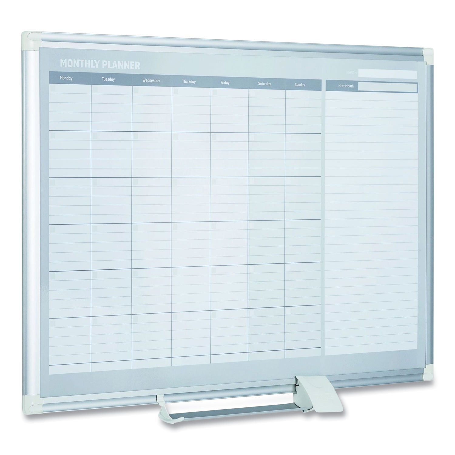 MasterVision® Magnetic Dry Erase Calendar Board, One Month, 48 x 36, White Surface, Silver Aluminum Frame