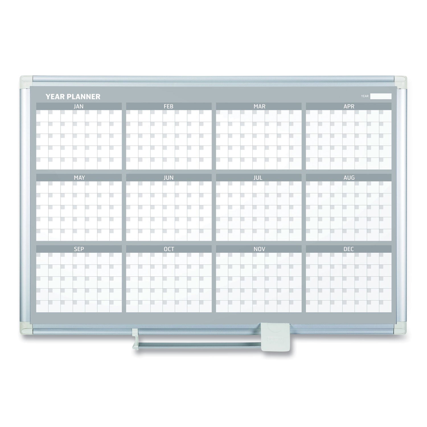 Magnetic Dry Erase Calendar Board, 12-Month, 36 x 24, White Surface, Silver Aluminum Frame